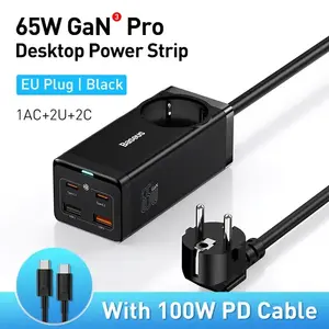 Зарядное устройство Baseus GaN Pro 65 Вт CCGAN65-1ACE (2xUSB-A, 2xUSB-C, евро-розетка) + кабель быстрой зарядки