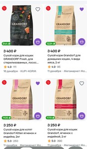 36% возврат бонусами на сухие корма Grandorf для кошек 2 кг. 
