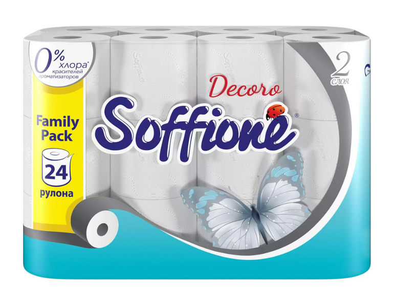 Туалетная бумага Soffione Family pack двухслойная белая, 24 рулона | Pepper