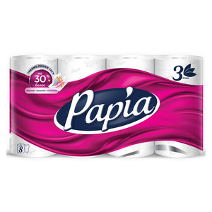 Туалетная бумага Papia Белая 3-слойная 8шт