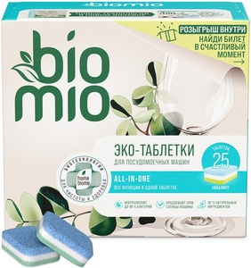 Таблетки для посудомойки BIOMIO 25 шт (8 ₽/шт)