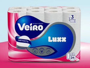 Большая упаковка туалетной бумаги Veiro Luxx 3 слоя, 24 рулона (цена с картой Ozon) 