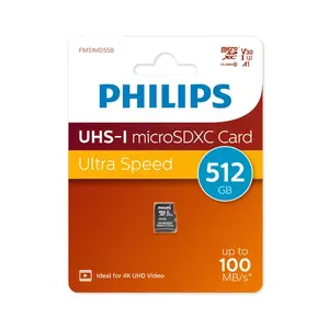 Флеш карта microSD 512 GB PHILIPS High Speed microSDXC Class UHS-I U3, V30, A1, 100MB/s (с картой OZON)