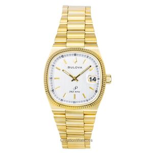 Мужские часы кварцевые Bulova 97B223 Супер Севилья, золотистый тон, нержавеющая сталь, белый циферблат 