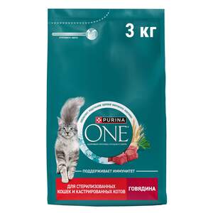 Сухой корм для кошек Purina ONE с говядиной и пшеницей, 3 кг