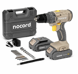 Аккумуляторная дрель-шуруповерт Nocord NCD-20.2.20. C, 20В, 2х2.0 А·ч Li-Ion, в кейсе + 24 предмета оснастки