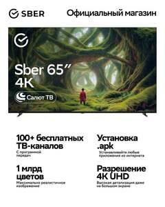 Телевизор SBER SDX-65U4139 65" 4K UHD, черный (с картой OZON)