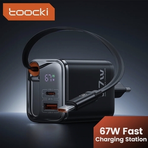 Зарядное устройство с выдвижным кабелем Toocki GaN USB C 67 Вт 