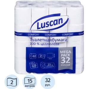 Туалетная бумага Luscan Comfort Megapack, 2-слойная, 32 рулона