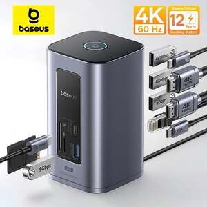 Док-станция Baseus Nomos NU1 12-в-1 (2×HDMI 4K60 Гц, 2×USB-C, 4×USB-A, RJ45 1 Гбит/с, SD/TF)