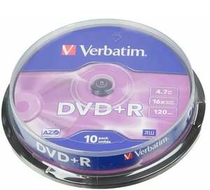 Диски Verbatim DVD+R 4.7Gb 16х, 10 шт, Cake Box (с картой OZON)