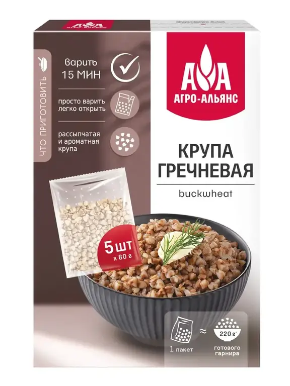 Гречневая крупа Агро-Альянс в пакетиках для варки 400г (с ВБ кошельком)