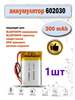 Аккумулятор 602030 300mAh 3.7V 6*20*30 мм (с картой OZON, из-за рубежа)