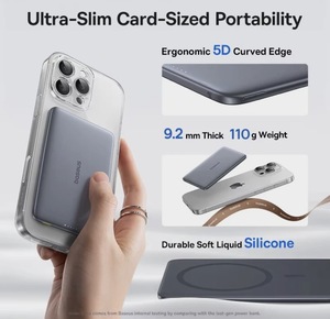 Магнитный внешний аккумулятор Baseus AM41, 5000 мАч, 15 Вт, беспроводная проводная зарядка 20 Вт