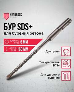 Бур по бетону HeadRock SDS+, 6x160 мм (с картой OZON)