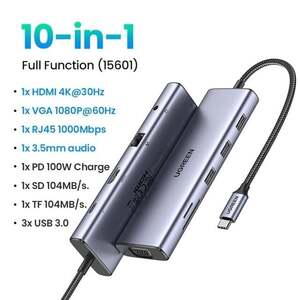 USB-хаб UGREEN 10 портов 4K HDMI VGA RJ45 PD100W