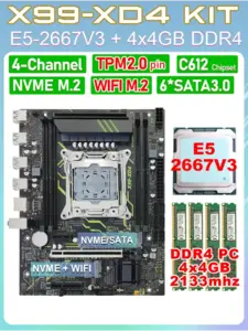 Комплект материнской платы X99 XD4 DDR4 с процессором E5 2667 V3 + четыре модуля ОЗУ DDR4 4 ГБ